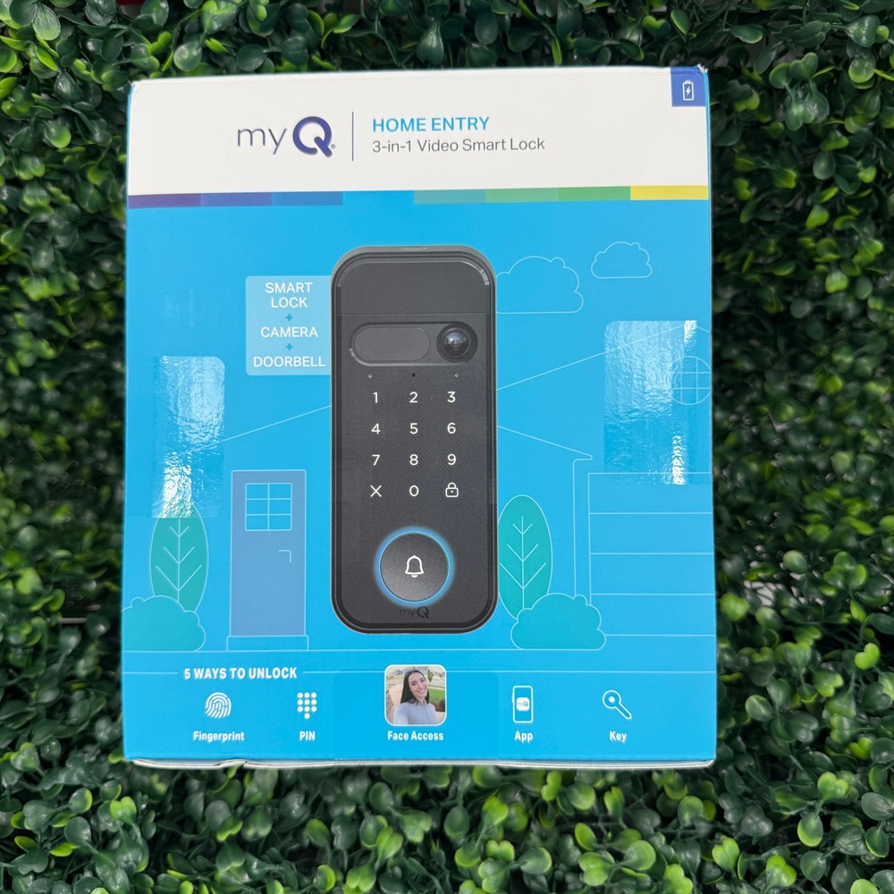 myQ Home Entry 3-in-1 Video Smart Lock Camera Doorbell Fingerprint Black NEW